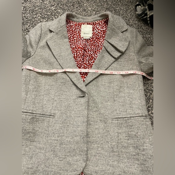 Anthropologie Elevenses Gray Pleated Collar Wool Career Office Blazer Sz US 4 - Picture 7 of 9
